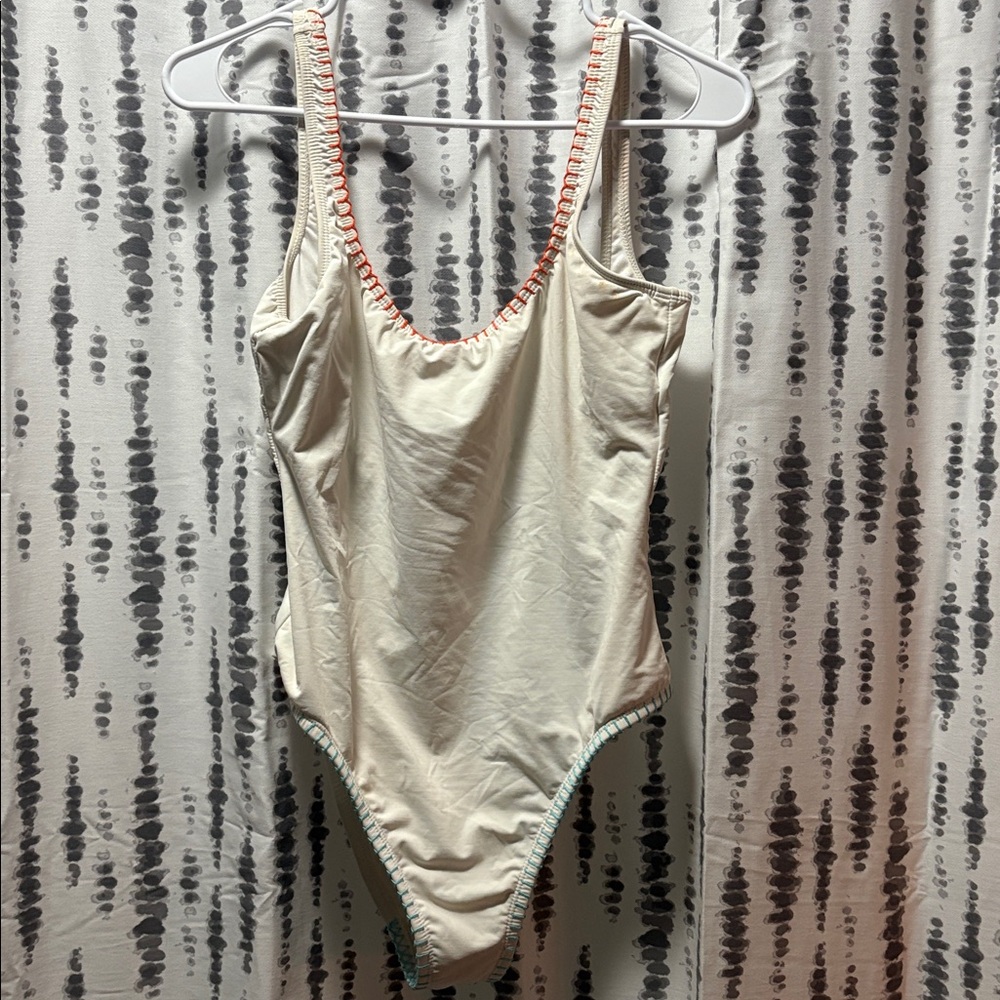 Cream One-Piece Swimsuit with Colorful Trim